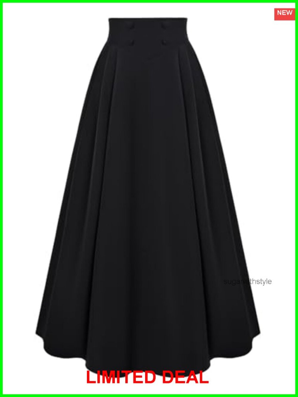 High Waisted A-Line Maxi Skirt Faux Button Side Pocket Long Flowy Woven